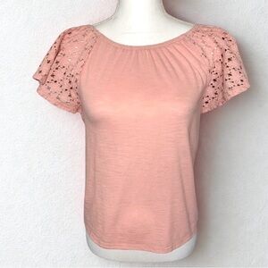 Old Navy Womens Boho Lace Crochet Flutter Sleeve Top Pink‎ Size Medium